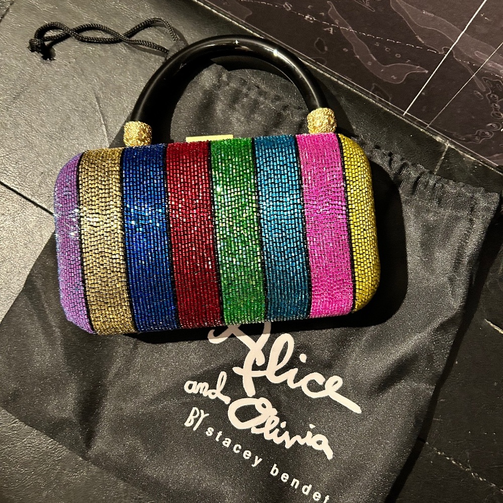 Alice + Olivia “Shirley” rainbow beaded clutch